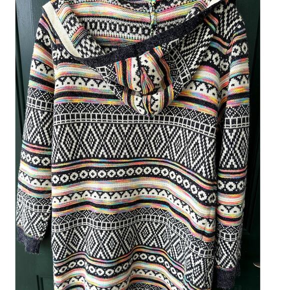 Monteau Sz S Rainbow Fair Isle Open Front Cardigan w/ Hood Boho Pride Cozecore - Picture 4 of 5